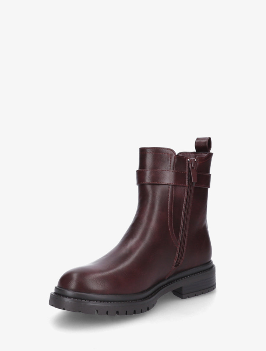 Bottines élastiquées à boucle et semelle crantée - Lie de vin - 3