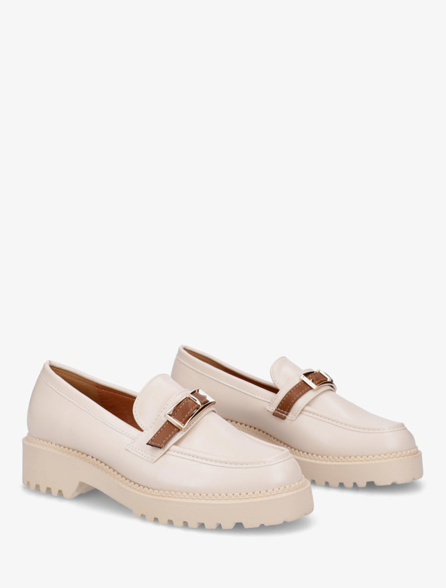 Mocassins à semelle crantée et boucle métallique - Beige - 4