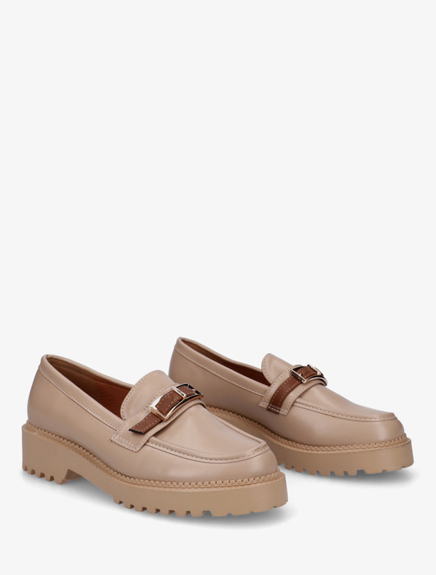 Mocassins à semelle crantée et boucle métallique - Taupe - 4