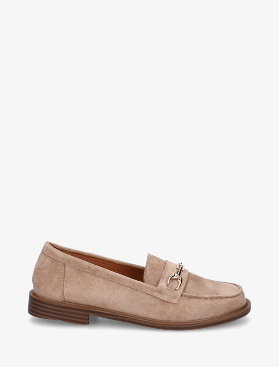 Mocassins en suédine à bijou fantaisie en métal - Taupe - 1