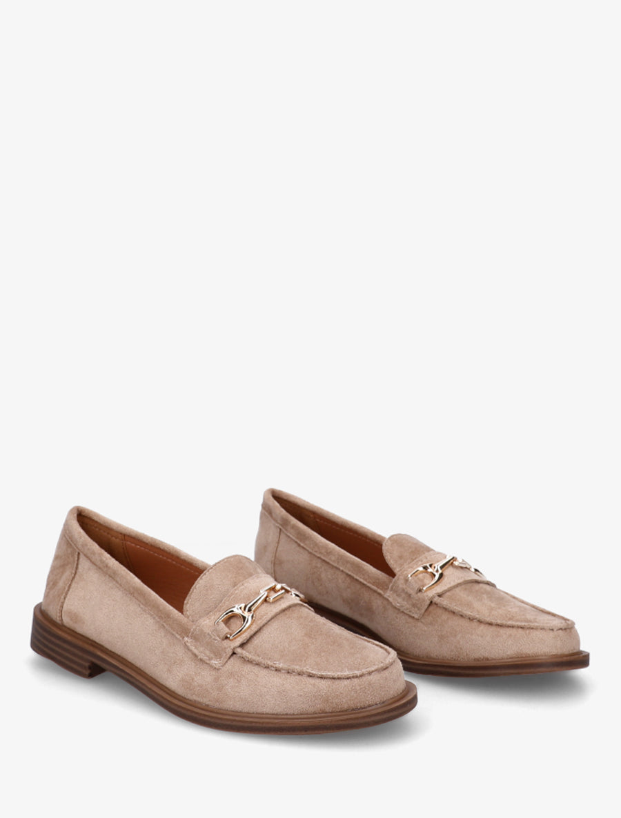 Mocassins en suédine à bijou fantaisie en métal - Taupe - 4