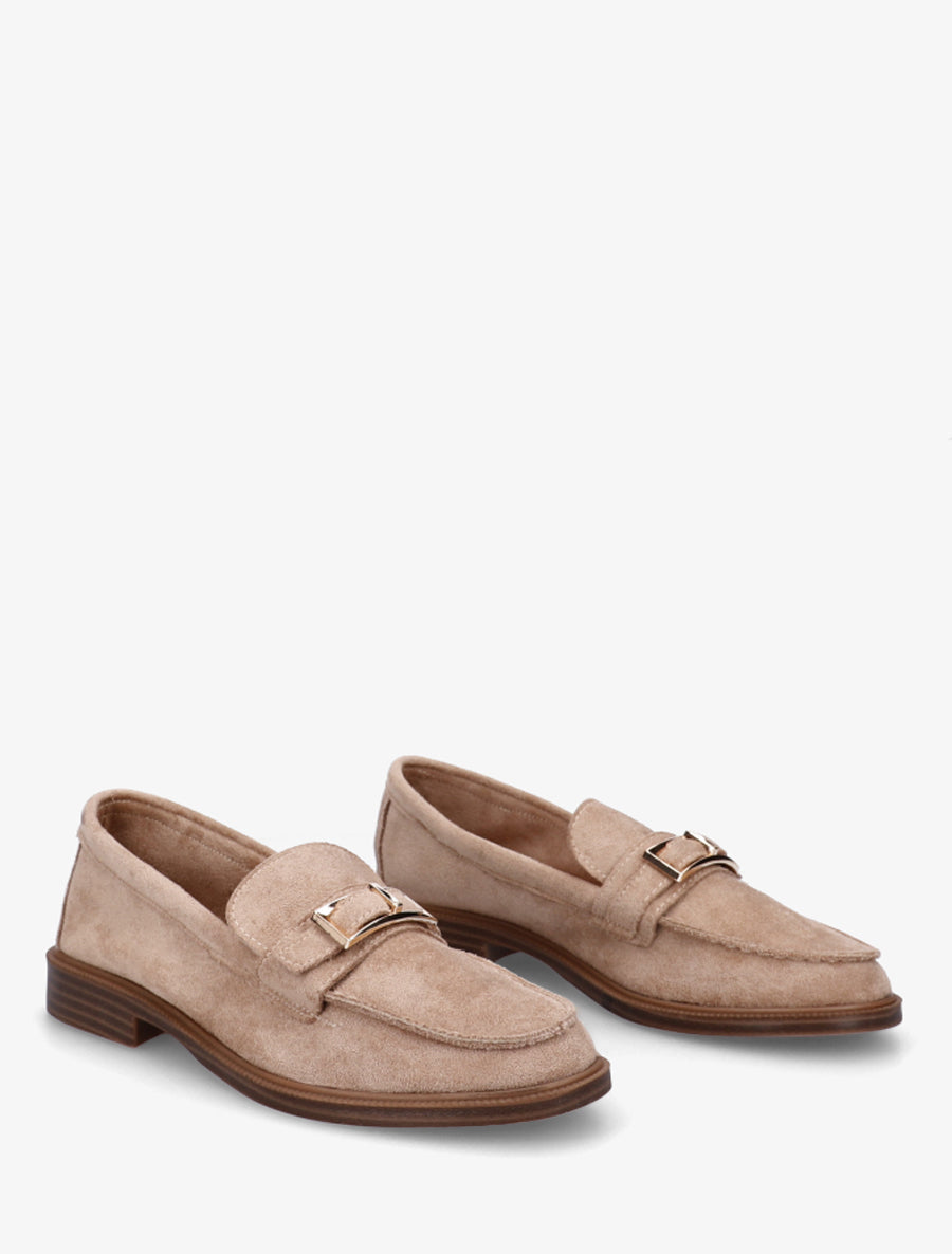 Mocassins en suédine à boucle métallique - Taupe - 4