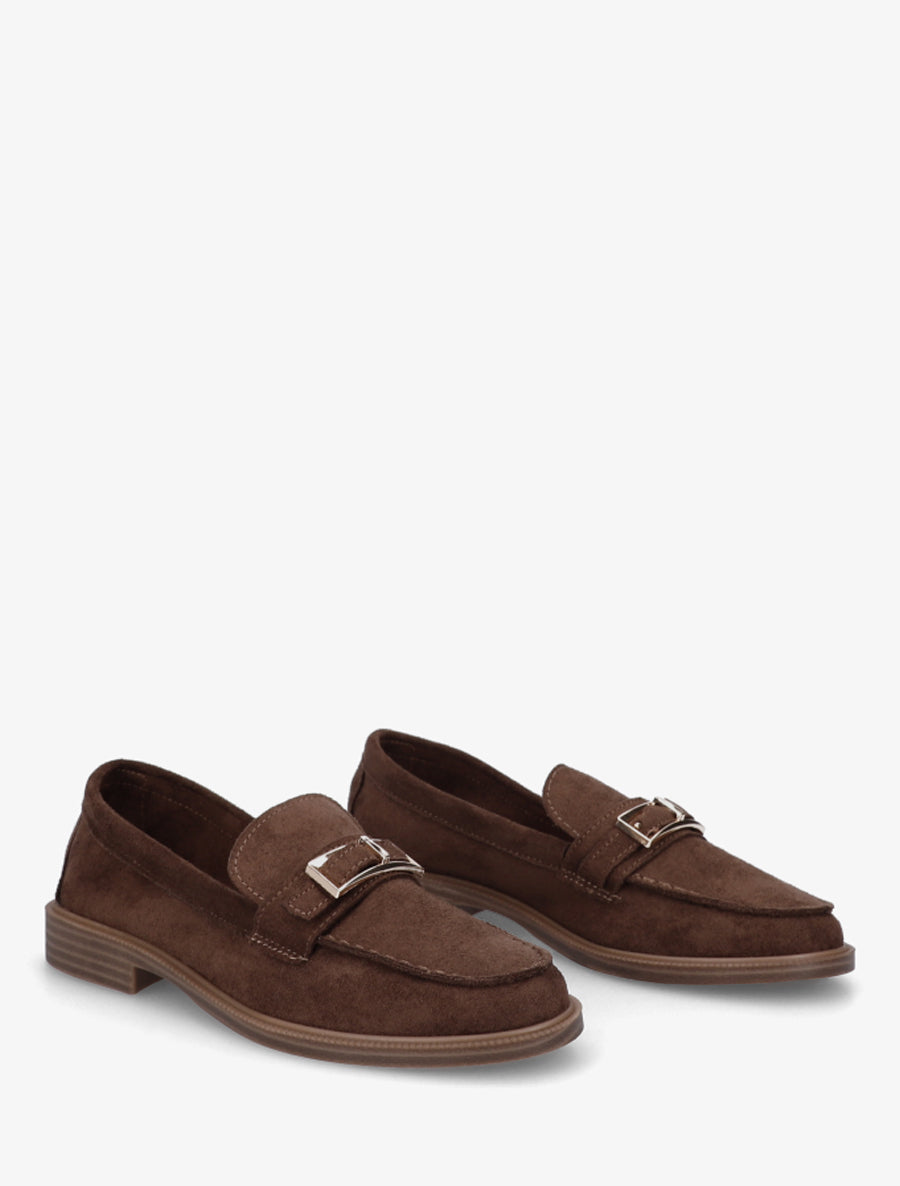 Mocassins en suédine à boucle métallique - Marron - 4