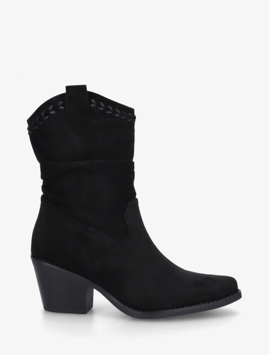 Bottines plissées en suédine - Noir - 1