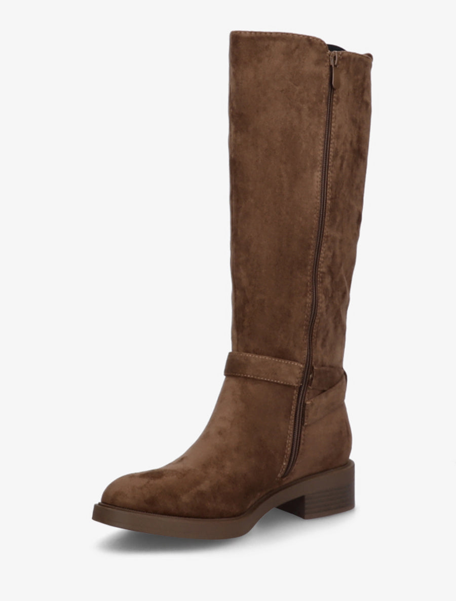 Bottes en suédine à boucle et bouts ronds - Marron - 3