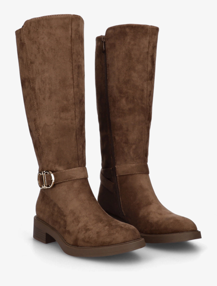 Bottes en suédine à boucle et bouts ronds - Marron - 4