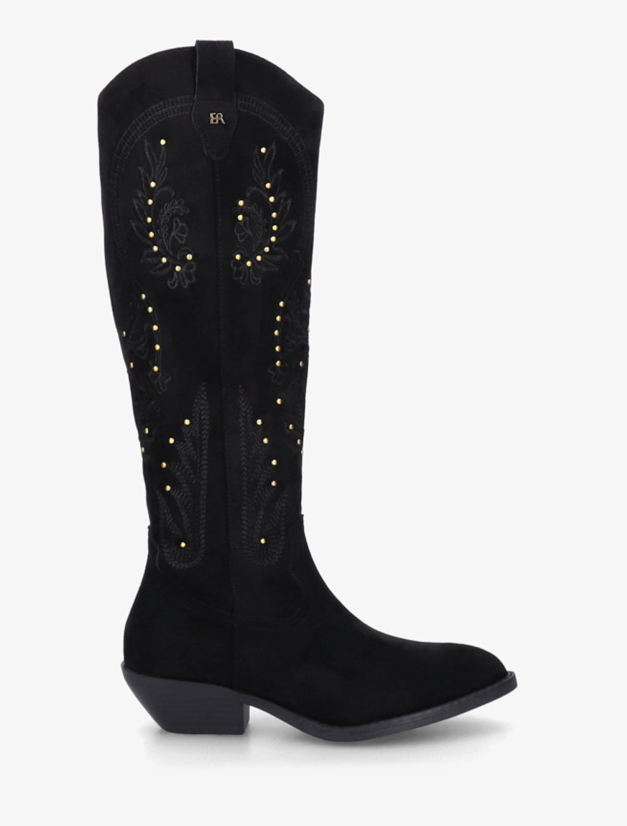 Bottes en suédine style santiags à clous - Noir - 1