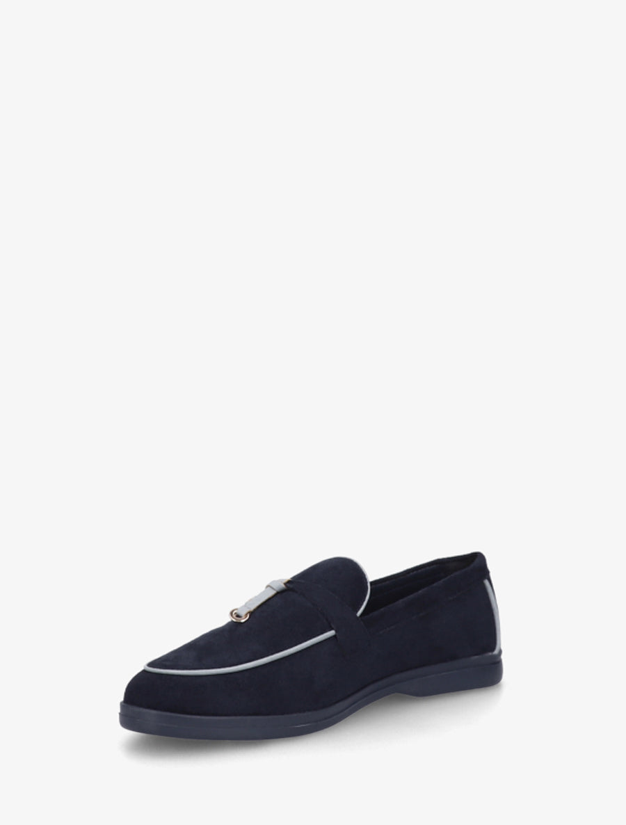 Mocassins en suédine à boucle décorative - Marine - 3