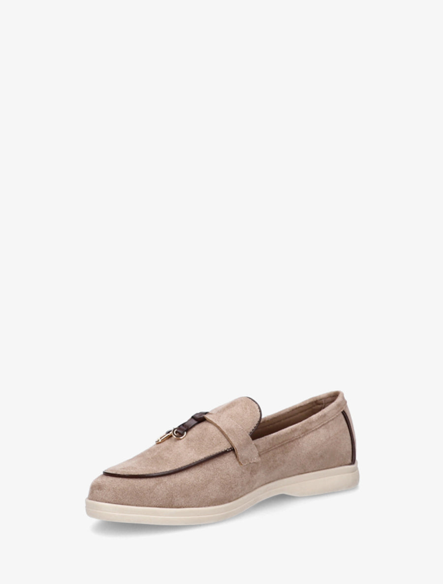 Mocassins en suédine à boucle décorative - Taupe clair - 3
