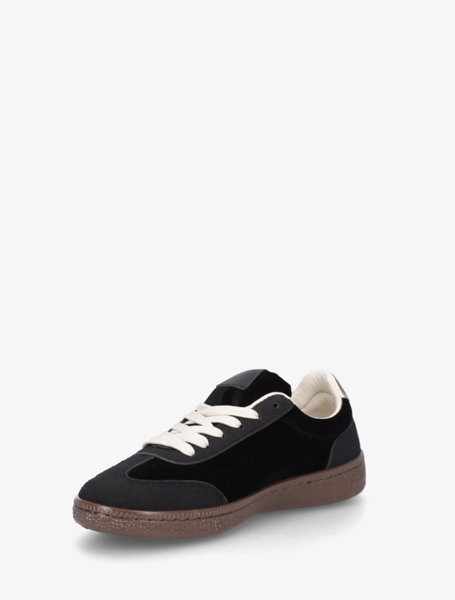 Sneakers à empiècement velours et semelle texturée - Noir - 3
