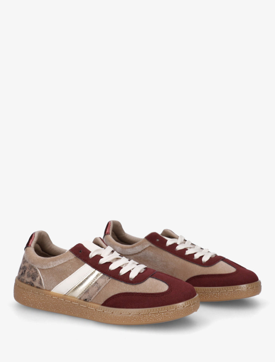 Sneakers à empiècement velours et semelle texturée - Bordeaux - 4