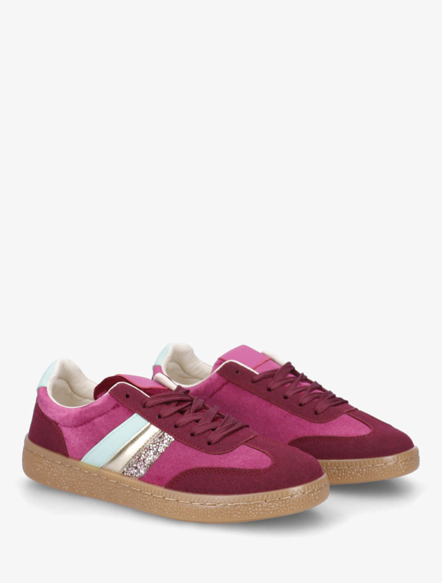 Sneakers à empiècement velours et semelle texturée - Prune - 4