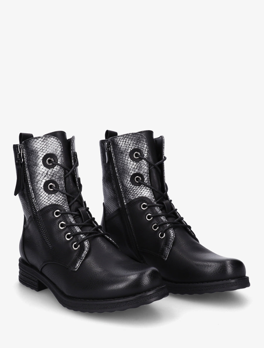 Bottines lacées à cheville effet python irisé - Noir - 4