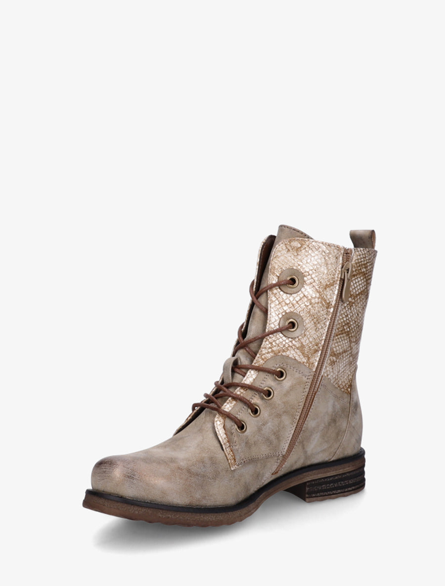 Bottines lacées à cheville effet python irisé - Taupe - 3