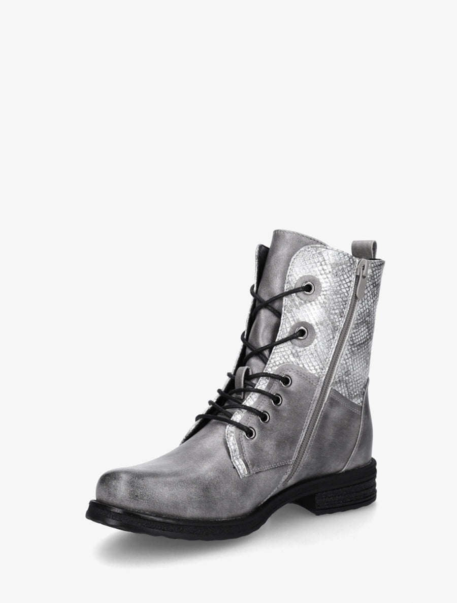 Bottines lacées à cheville effet python irisé - Gris - 3
