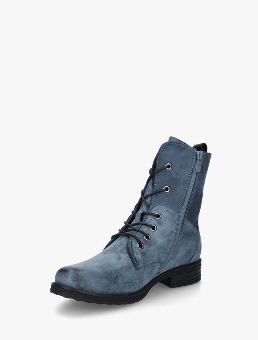 Bottines lacées à zip et empiècement python - Bleu - 3