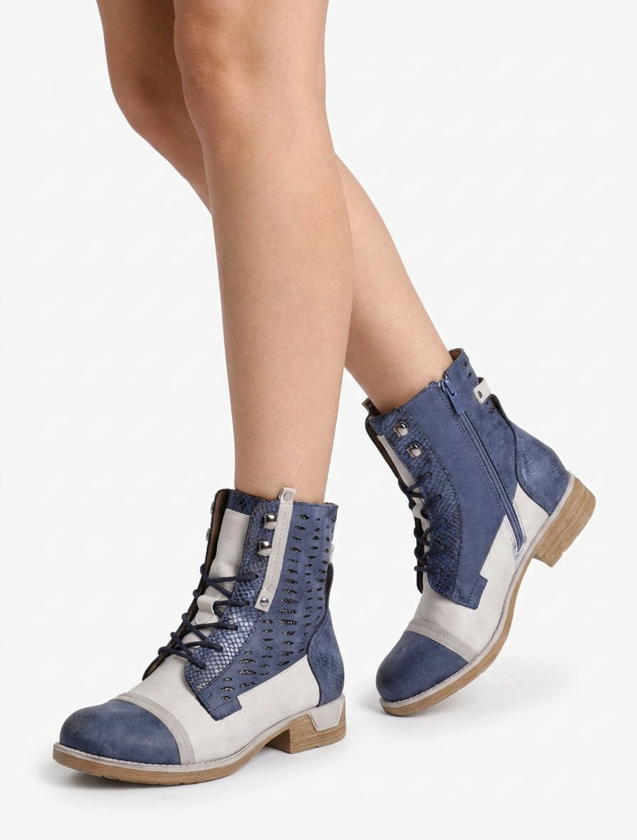 Stivaletti stringati iridescenti con perforazioni - Blu