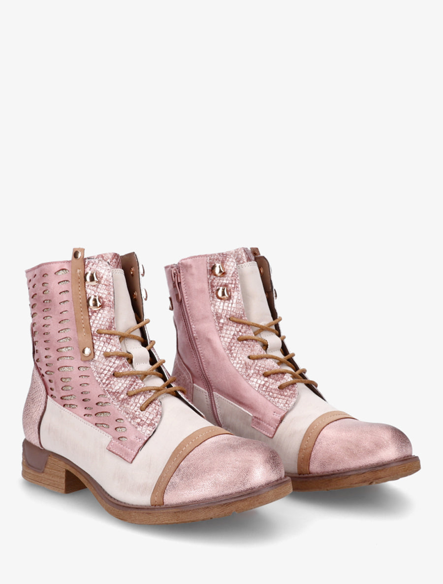 Bottines lacées irisées à perforations - Rose - 4