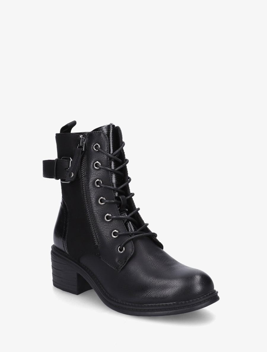Bottines lacées à boucle et contrefort python - Noir - 2