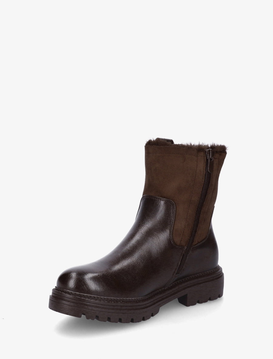 Bottines fourrées en simili et suédine - Marron - 3