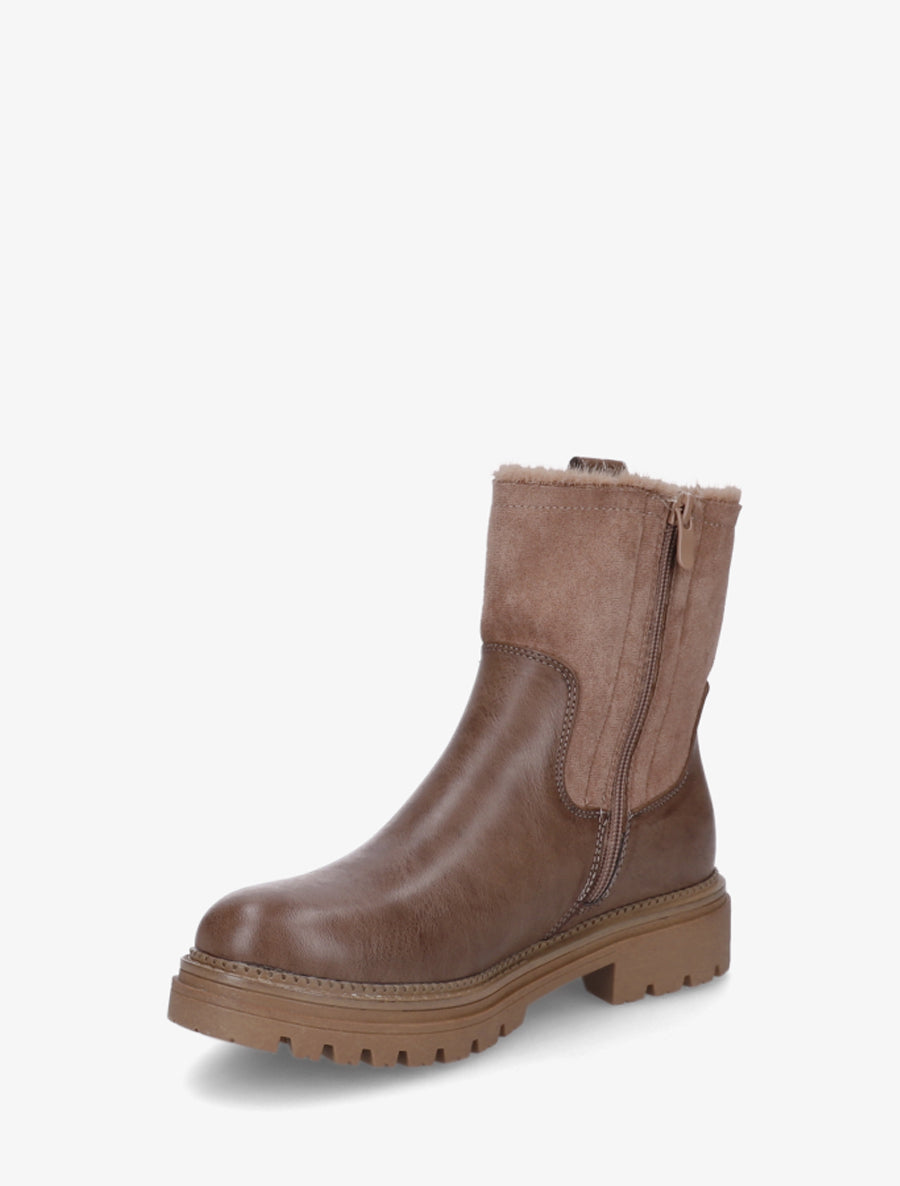 Bottines fourrées en simili et suédine - Taupe - 3