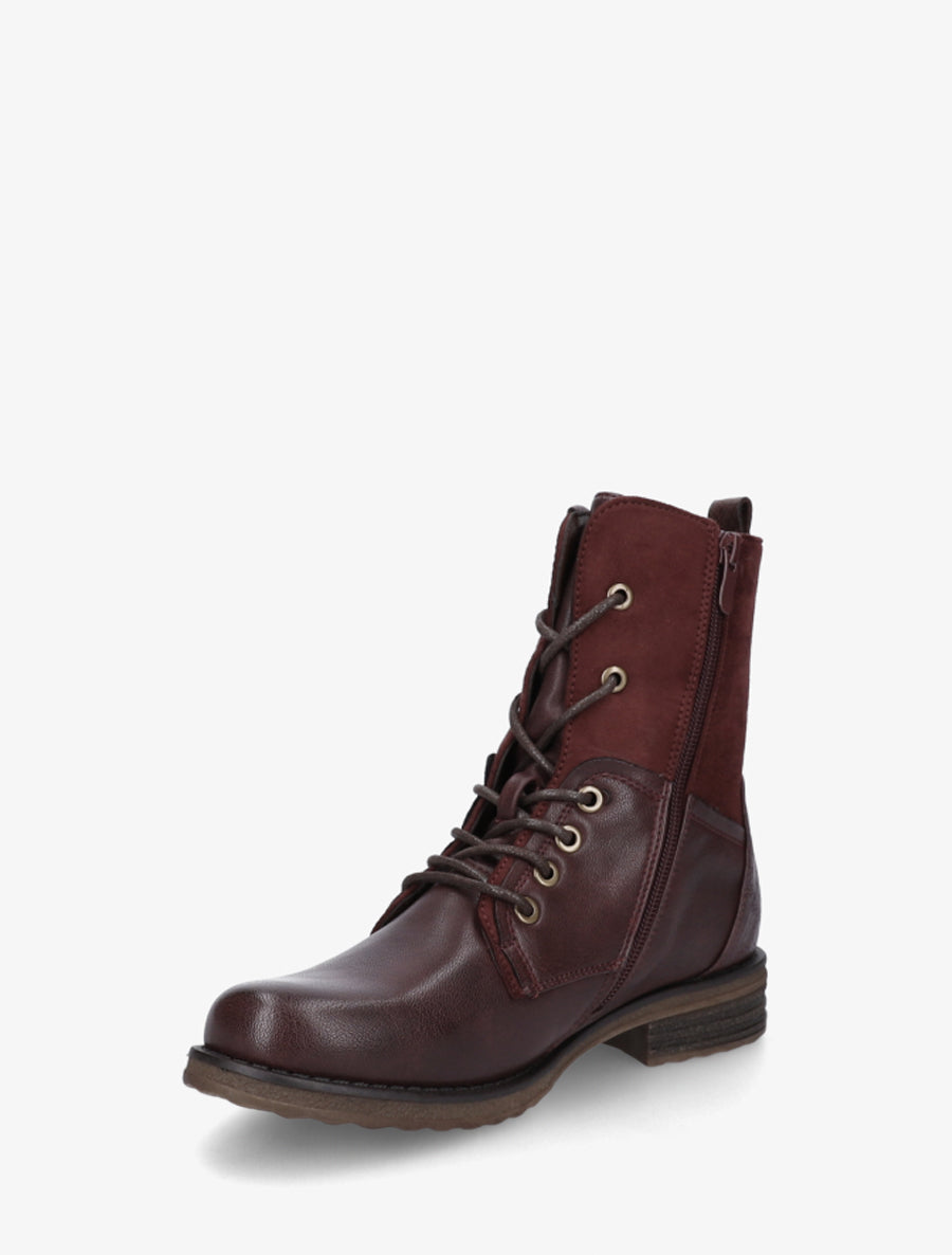 Bottines bimatière à lacets - Lie de vin - 3