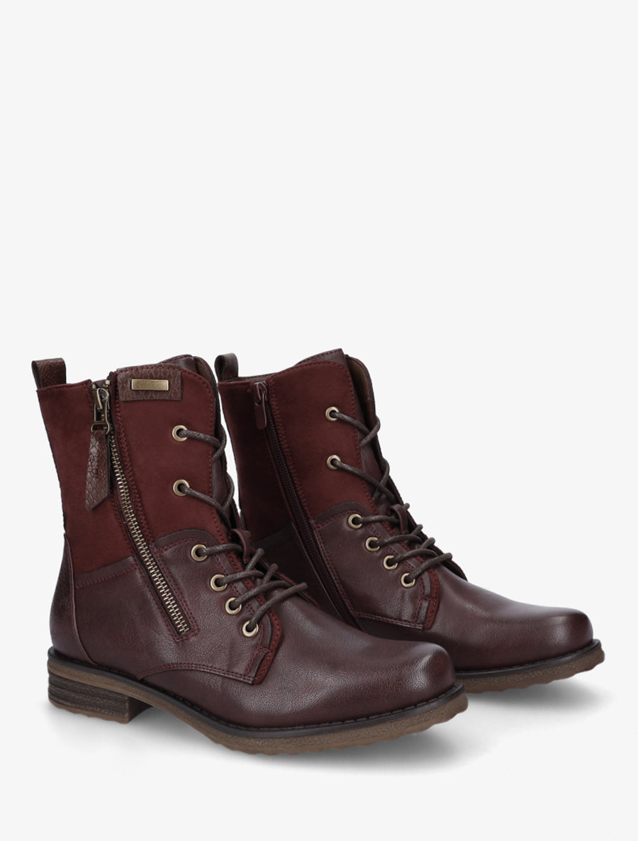 Bottines bimatière à lacets - Lie de vin - 4