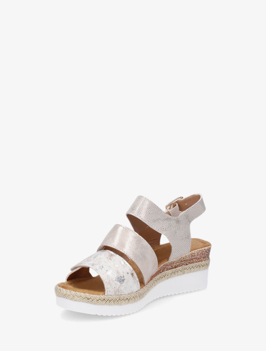 Sandales compensées en simili irisé à scratch - Beige - 3