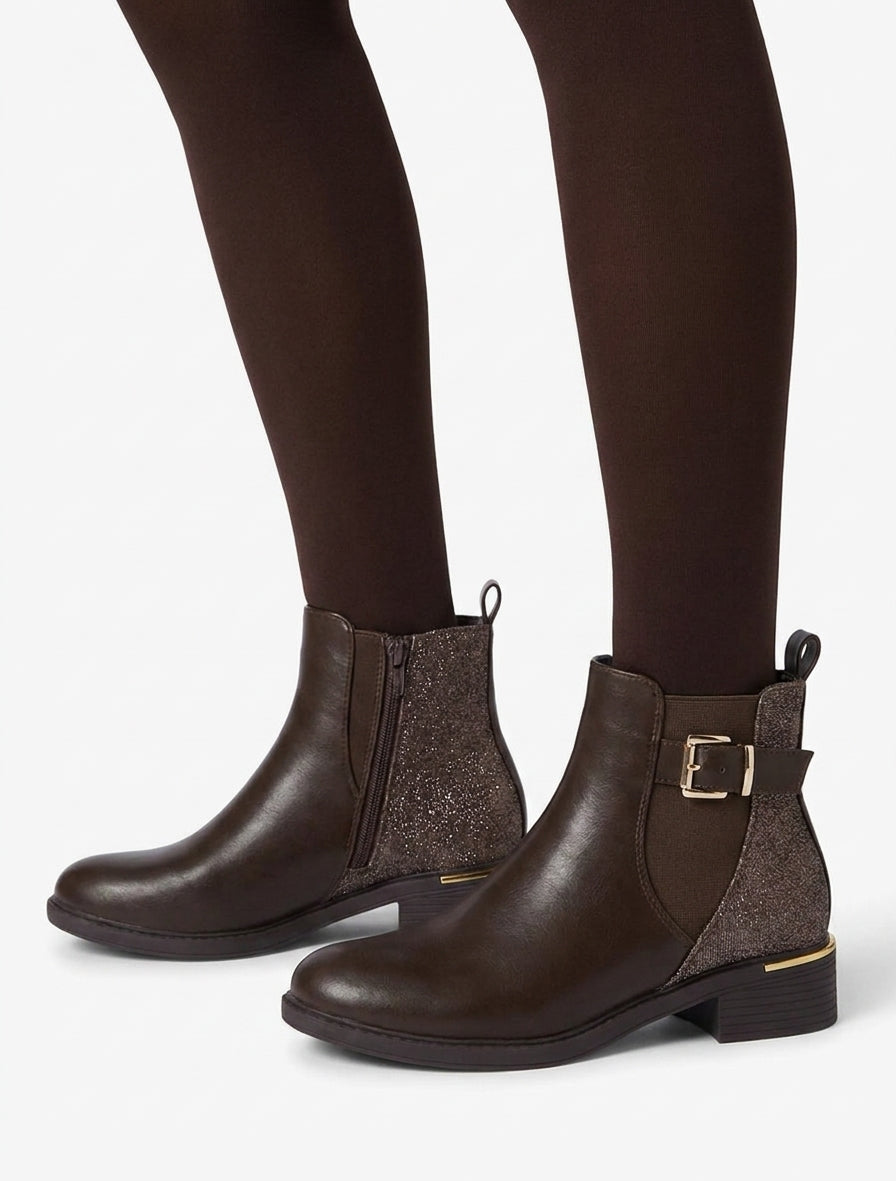 Stivaletti elasticizzati con contrafforte iridescente - Marrone