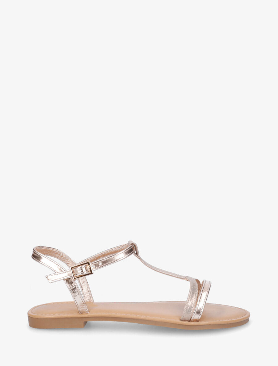 Nu-pieds en simili bride en T - Rose gold - 1