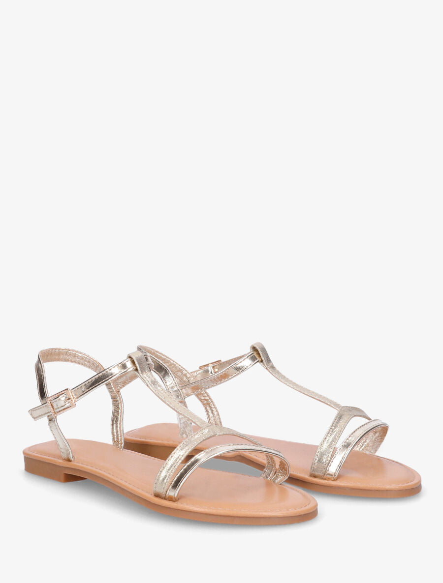 Nu-pieds en simili bride en T - Or - 5