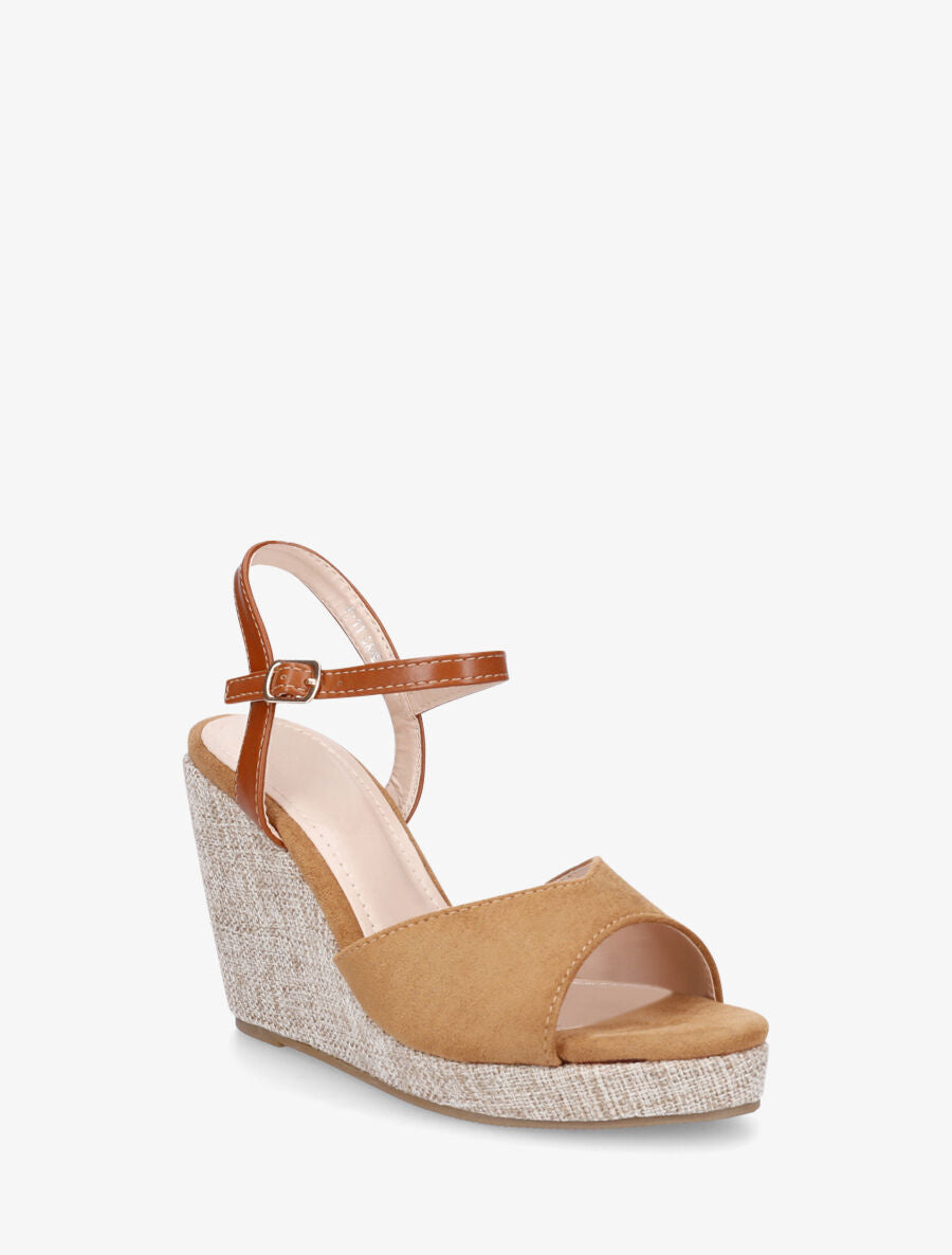 Sandales compensées en suédine - Camel - 3