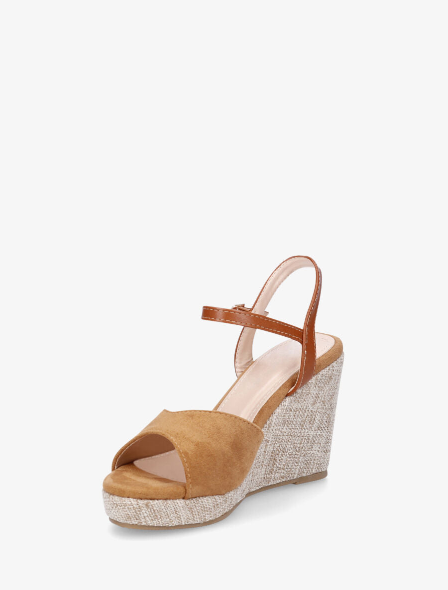 Sandales compensées en suédine - Camel - 4