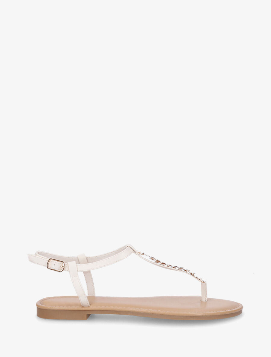 Nu-pieds bride en T à bijoux - Beige - 5