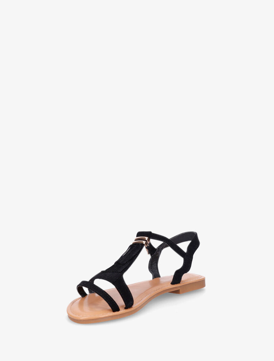 Nu-pieds à franges à empiècement métal - Noir - 4