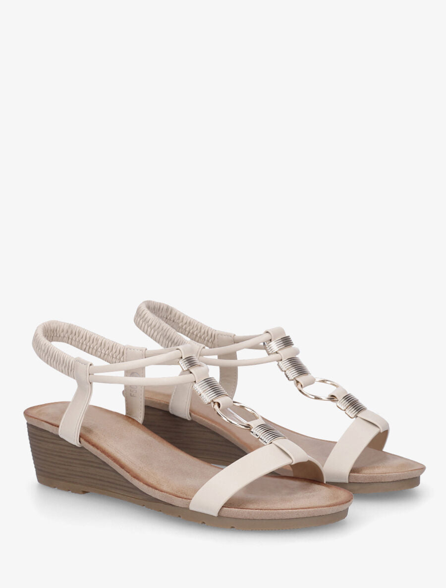 Sandales compensées à bijoux - Beige - 4