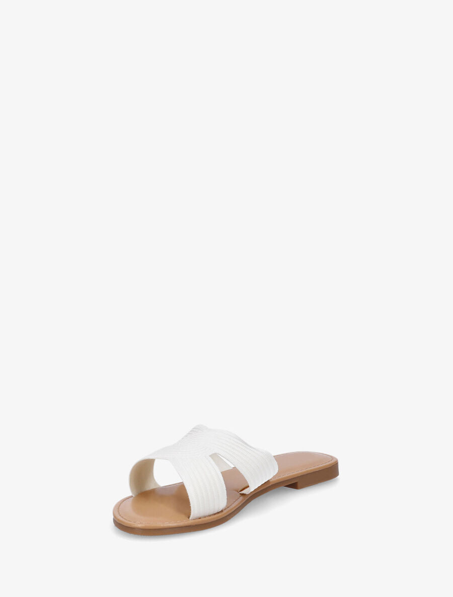 Mules plates en tissu effet torsadé - Blanc - 3