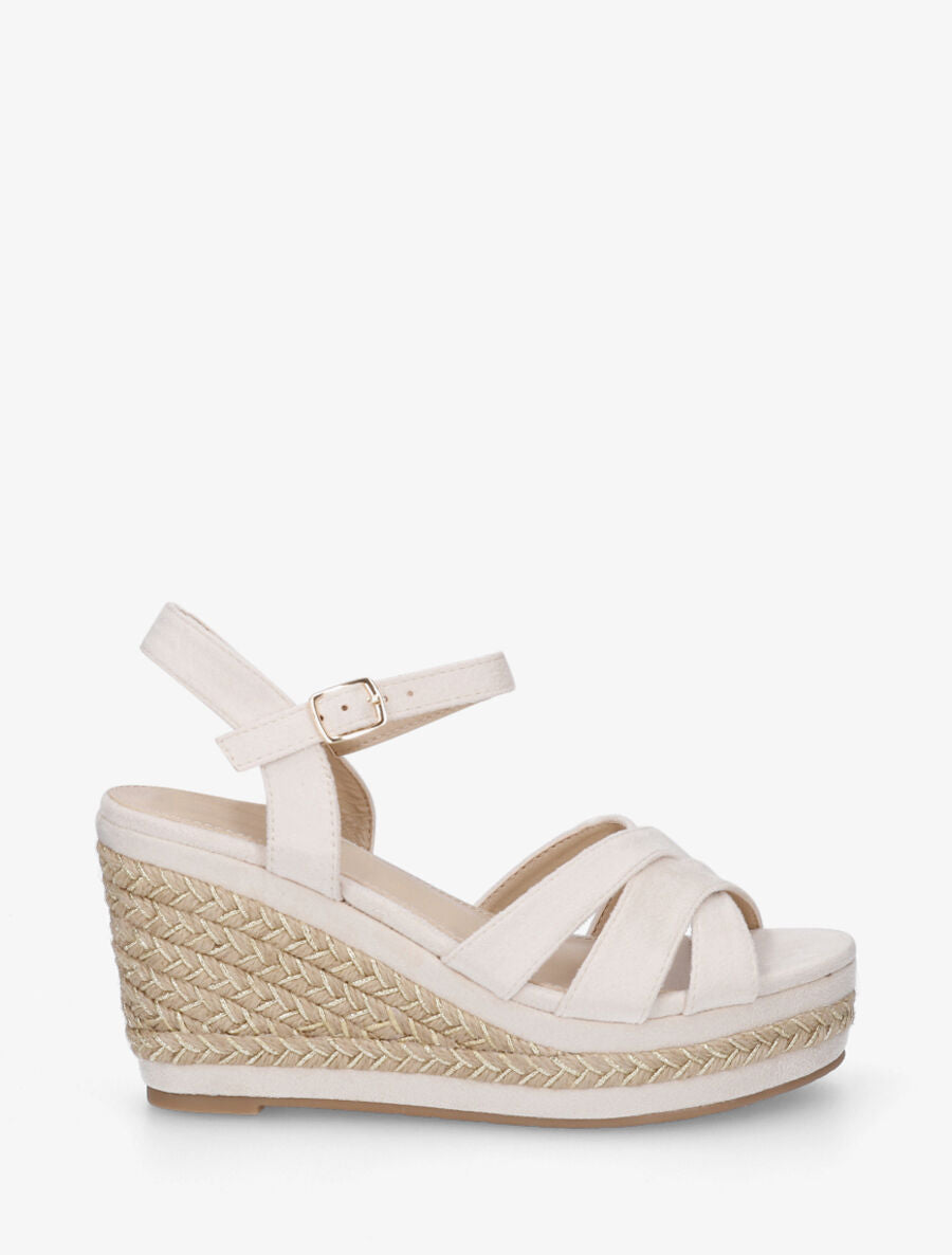 Sandales compensées à semelle en raphia tressé irisé - Beige - 2