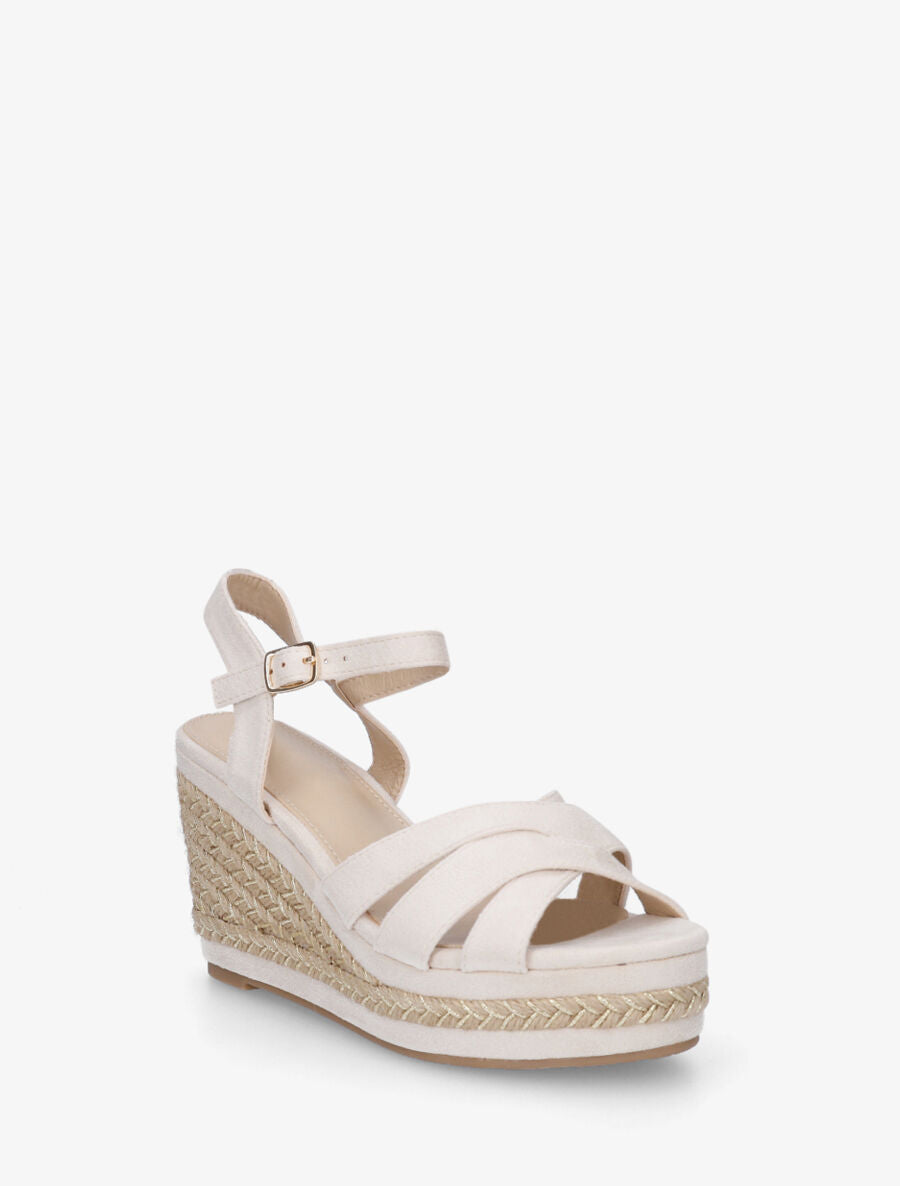 Sandales compensées à semelle en raphia tressé irisé - Beige - 3