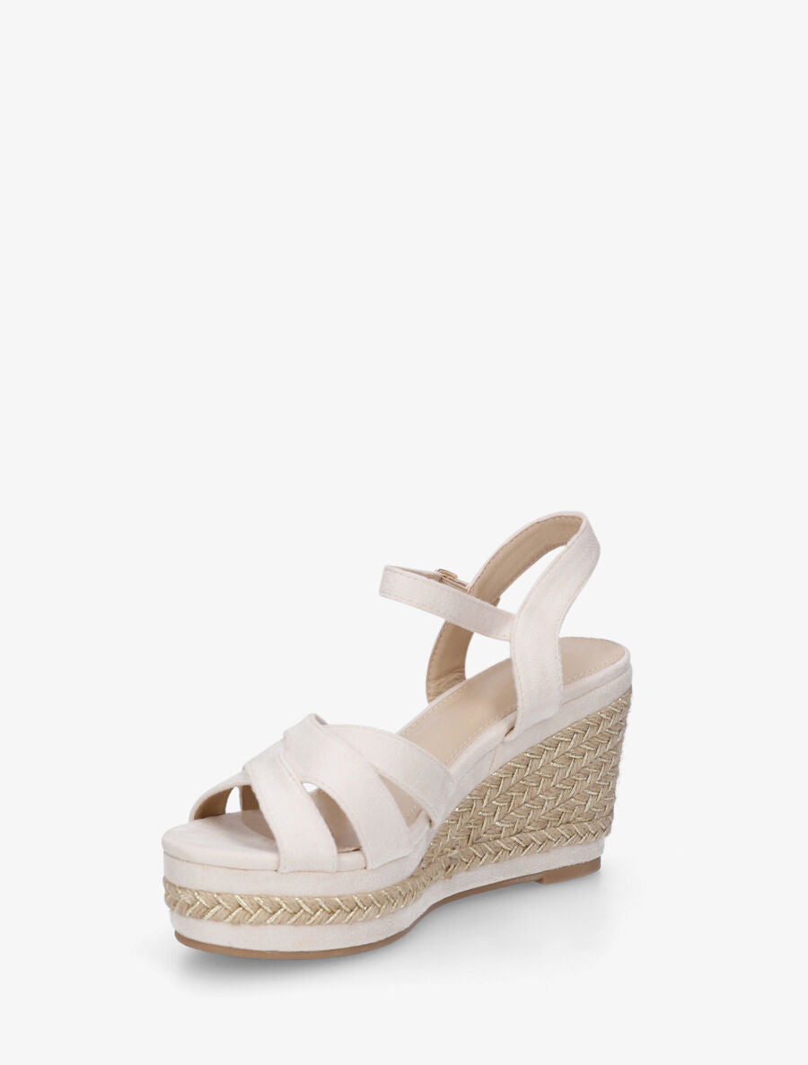 Sandales compensées à semelle en raphia tressé irisé - Beige - 4