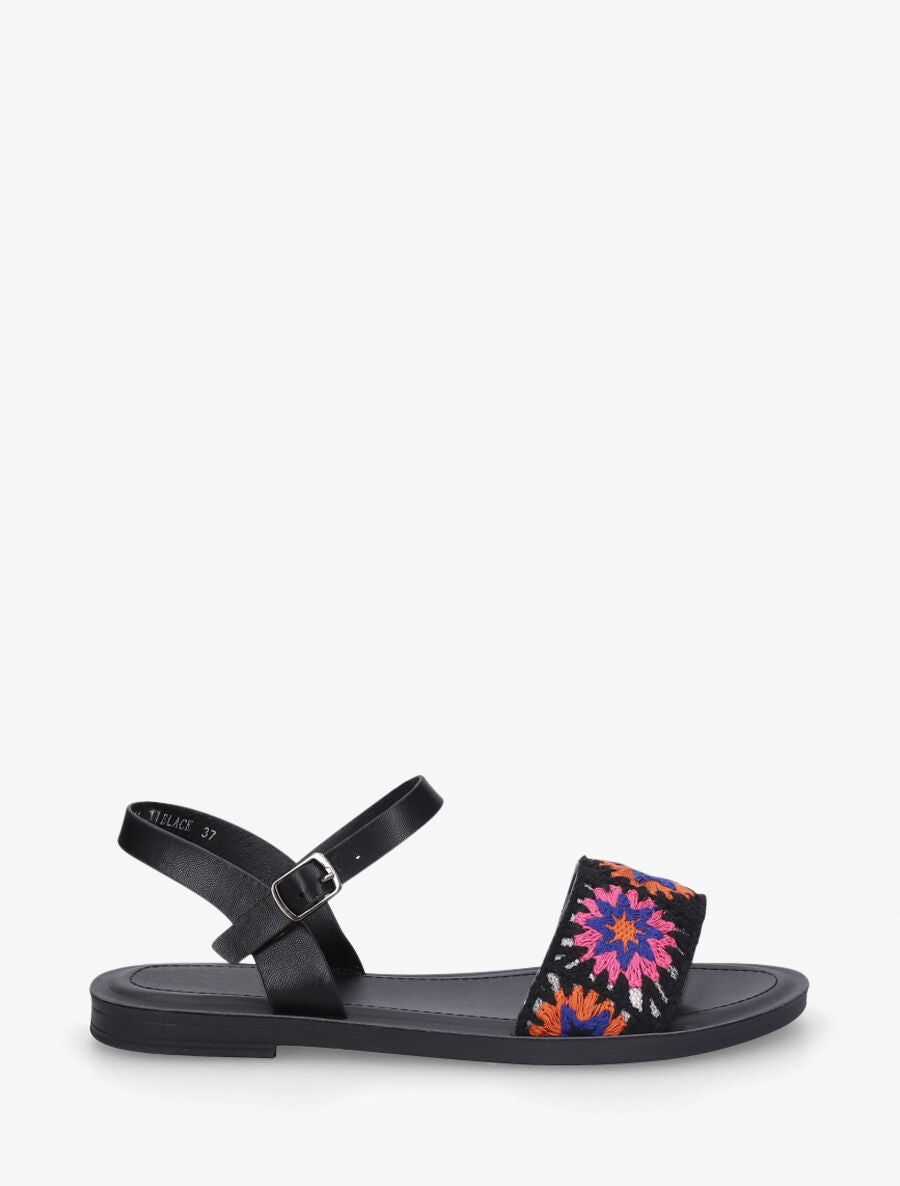 Nu-pieds à bride brodée motifs étoiles - Noir - 5