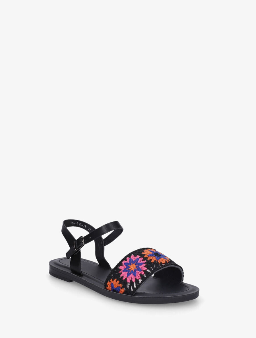 Nu-pieds à bride brodée motifs étoiles - Noir - 2