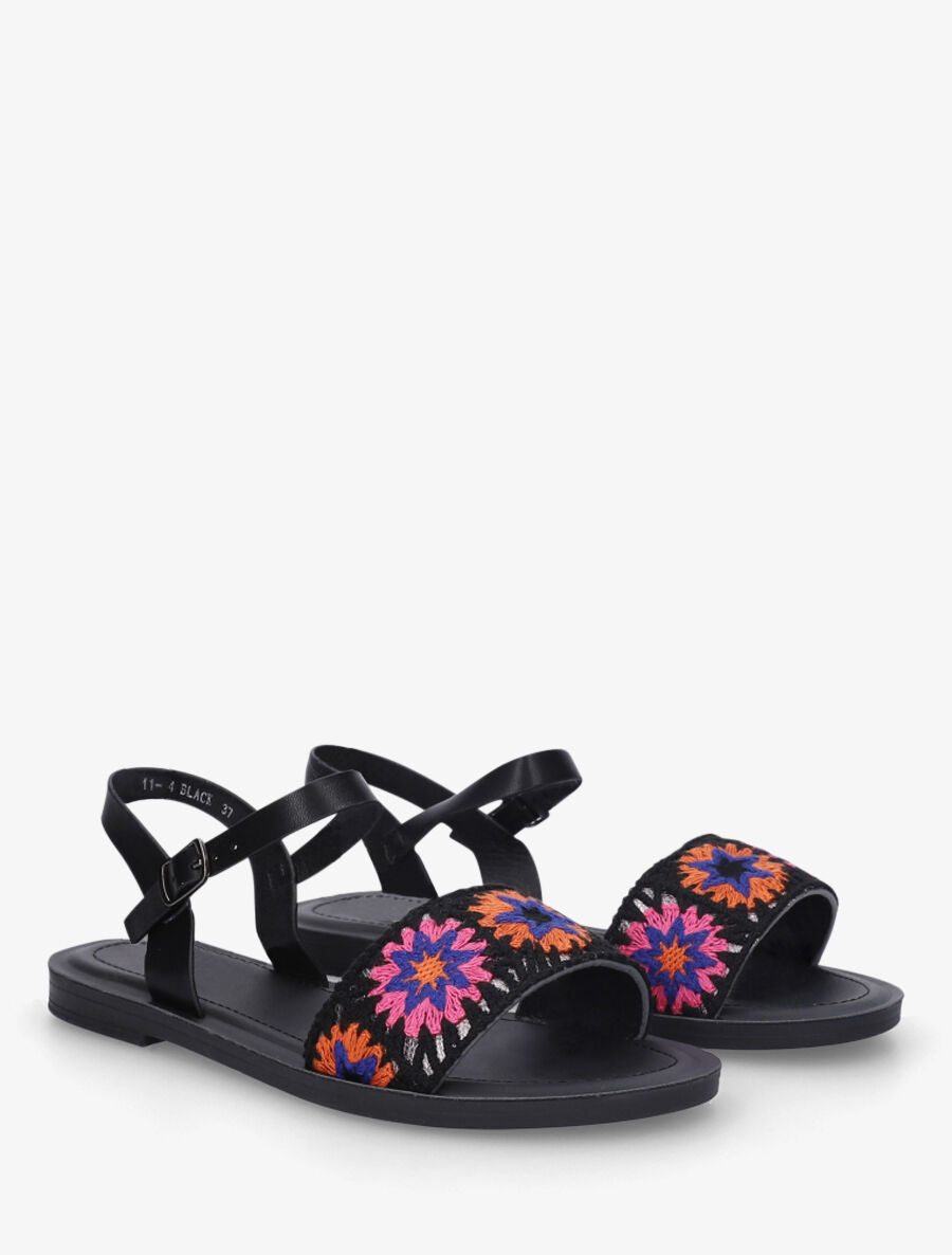 Nu-pieds à bride brodée motifs étoiles - Noir - 4
