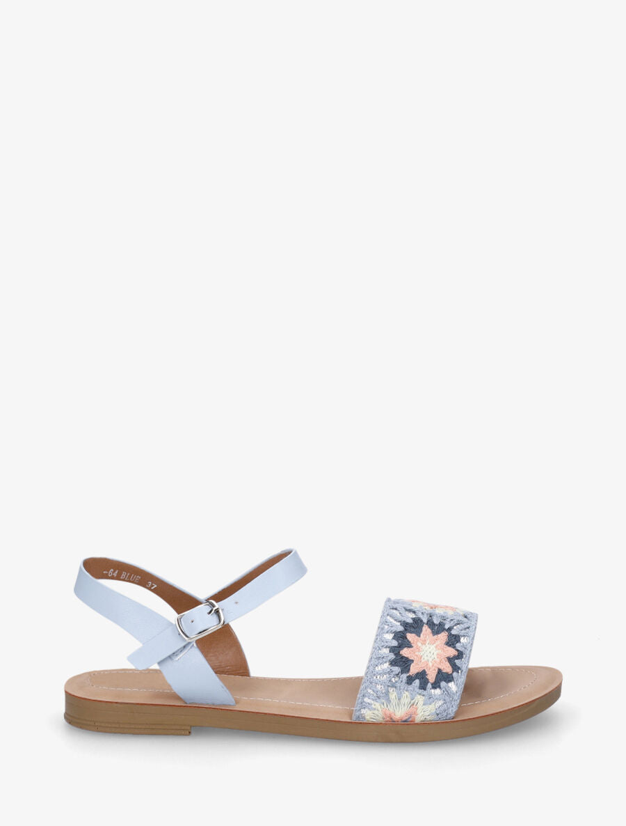 Nu-pieds à bride brodée motifs étoiles - Bleu ciel - 1