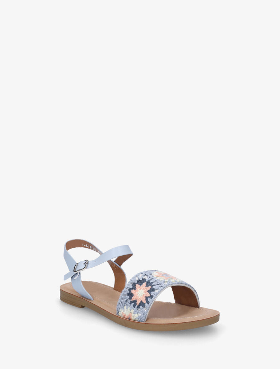 Nu-pieds à bride brodée motifs étoiles - Bleu ciel - 2