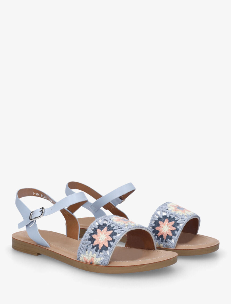 Nu-pieds à bride brodée motifs étoiles - Bleu ciel - 4