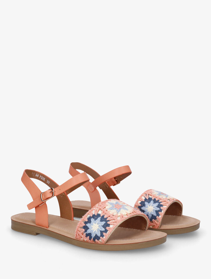 Nu-pieds à bride brodée motifs étoiles - Rose saumon - 4