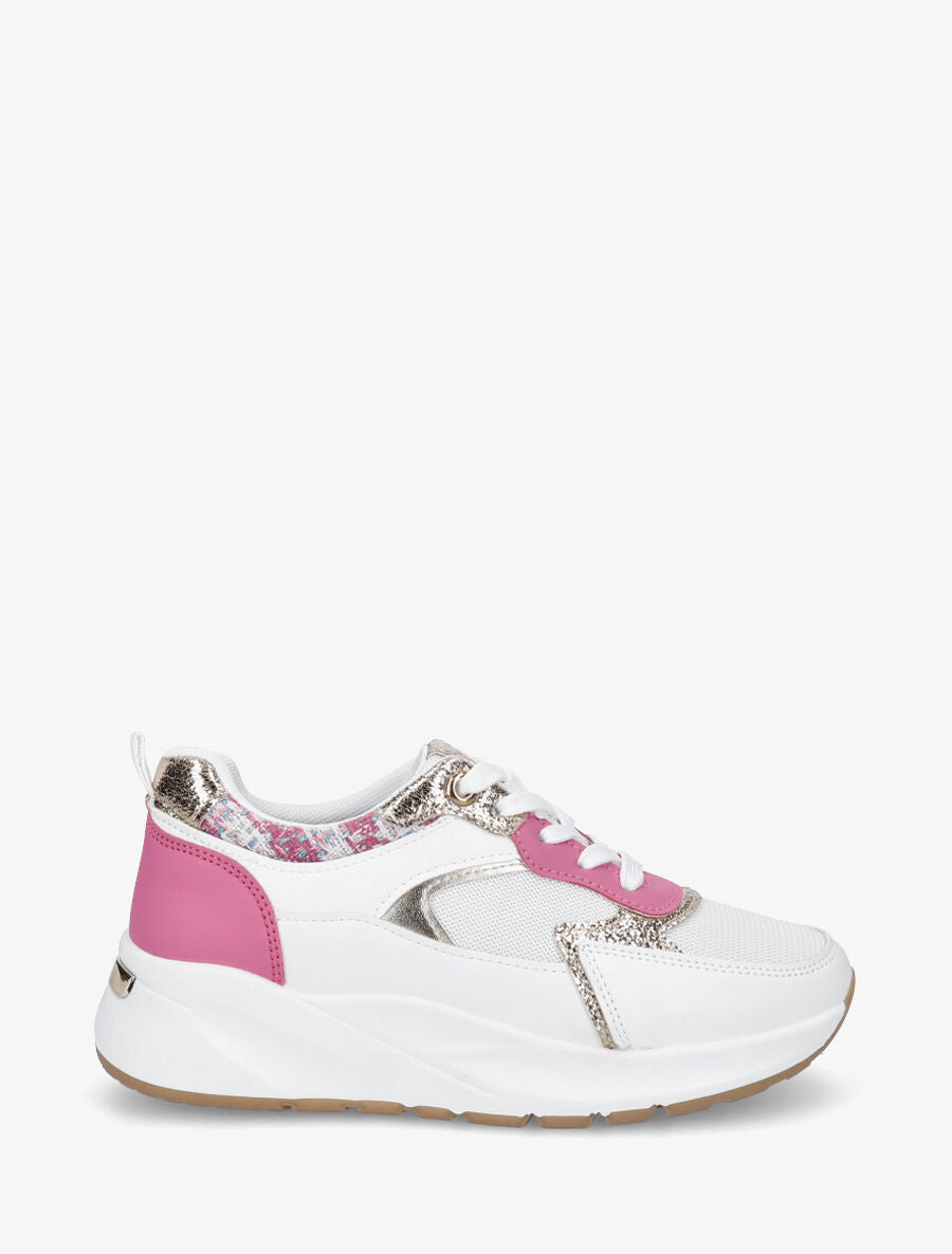 Sneakers à empiècement en tissu et irisés - Fushia - 1