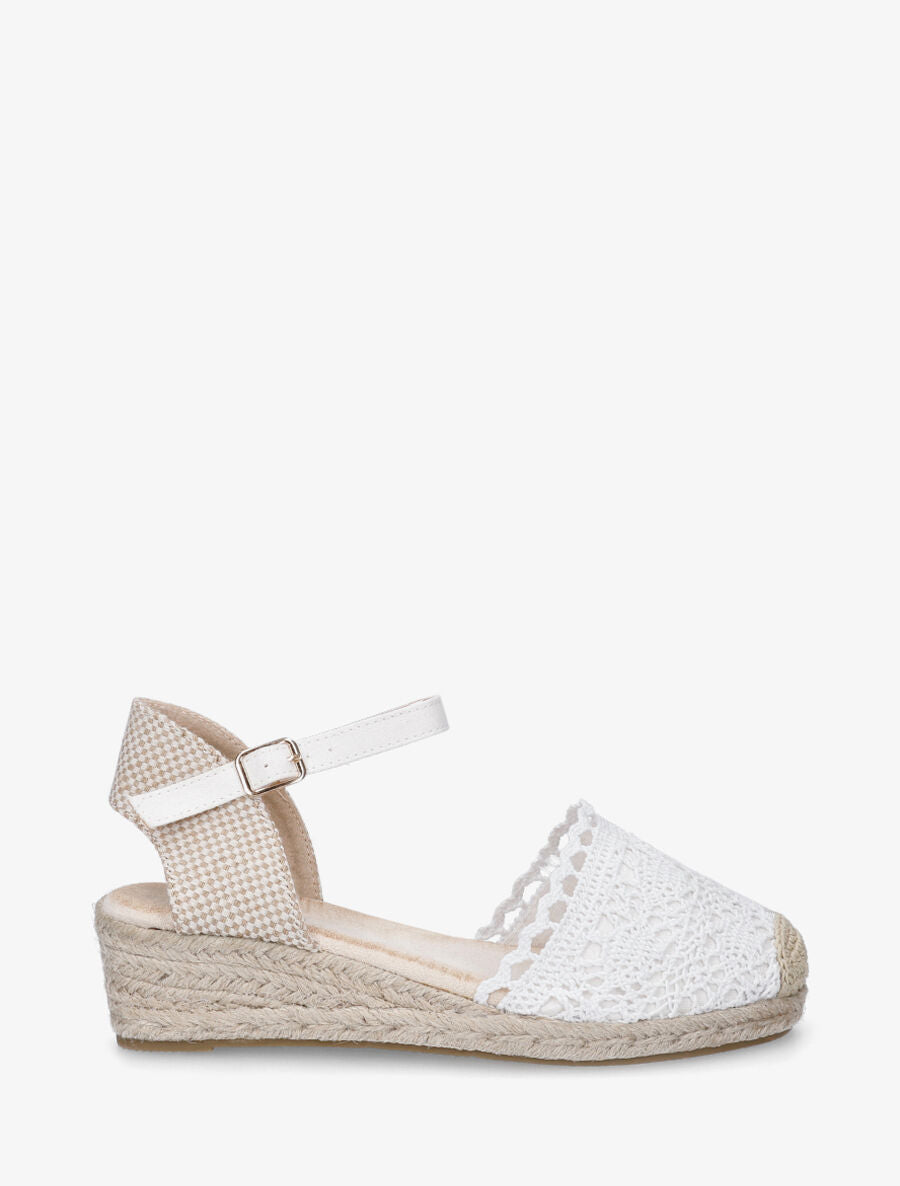 Sandales à ganse en tissu et bout en raphia - Blanc - 1
