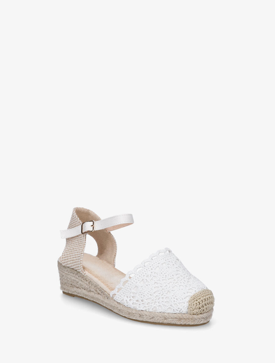 Sandales à ganse en tissu et bout en raphia - Blanc - 2